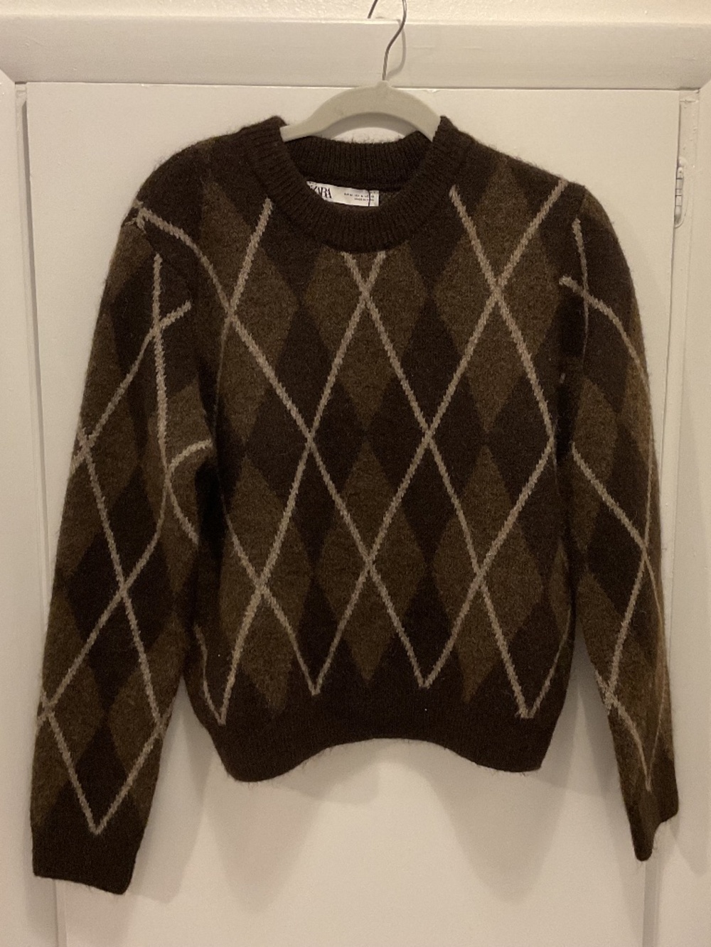 Zara Brown Argyle Sweater, Size M
